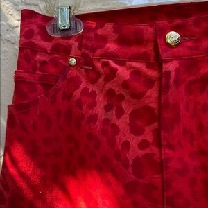 Escada Margareta Ley Brilliant Red Orange Leopard Print Pants